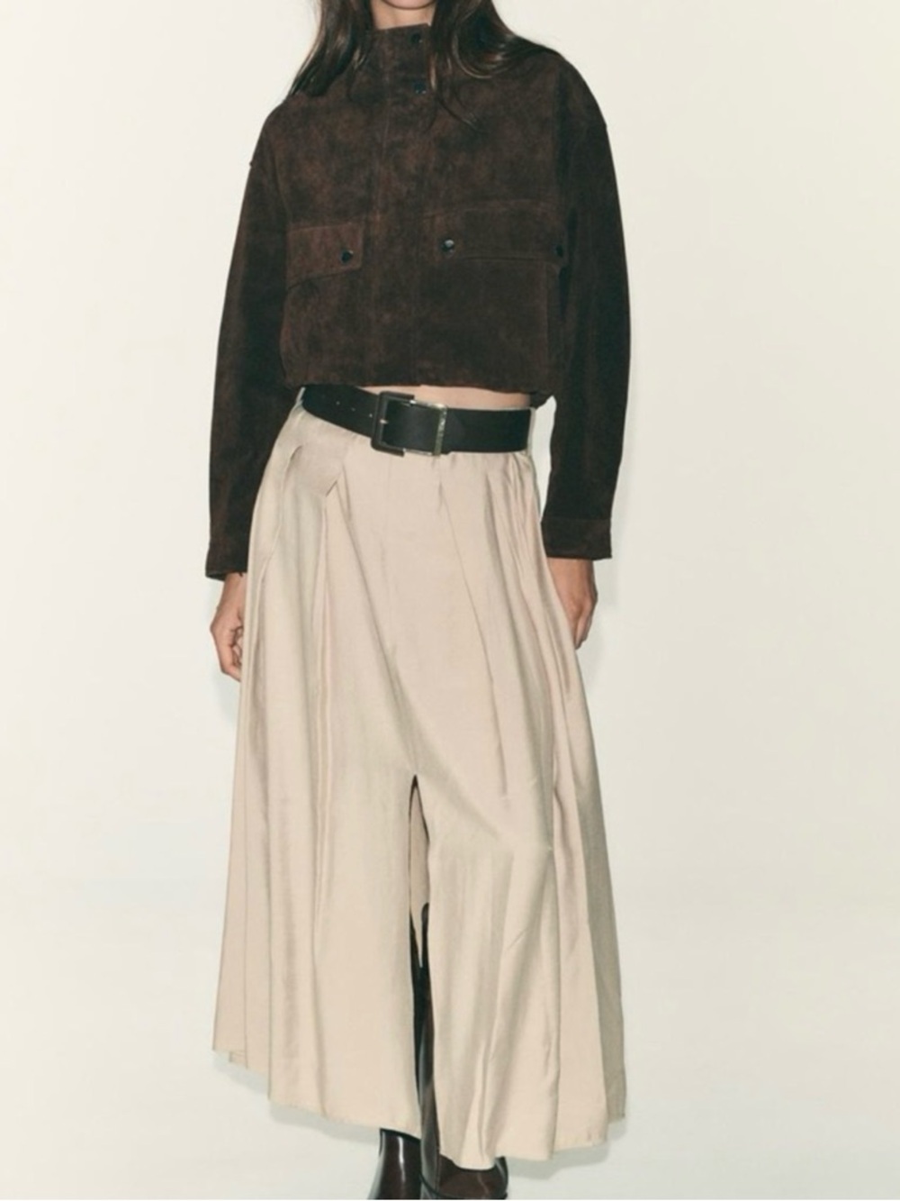 Zara pleated midi skirt khaki